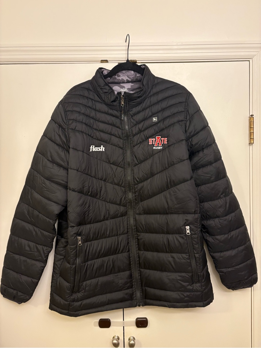 Flash Sports Arkansas State University Rugby Black Puffer Coat - Men’s XL